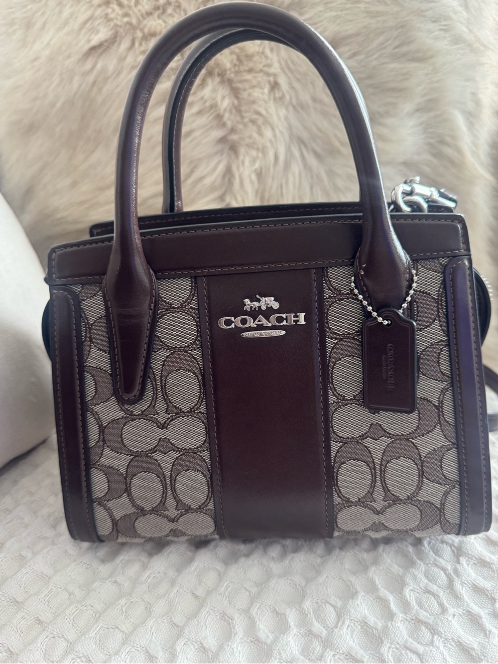 Coach Mini Rowan Satchel Signature Canvas Brown Crossbody Bag F2448